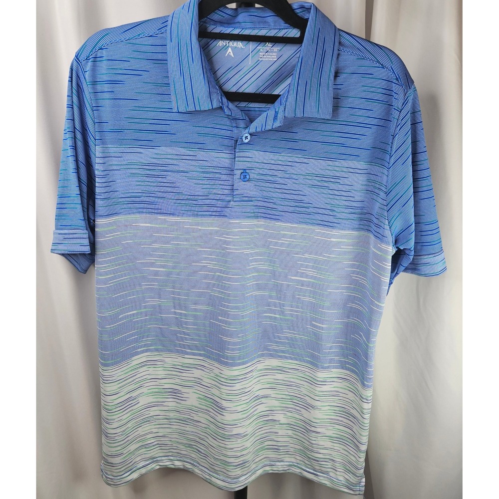Men's Antigua Golf‎ Polo Shirt Striped Moisture Wicking Short Sleeve Size XL